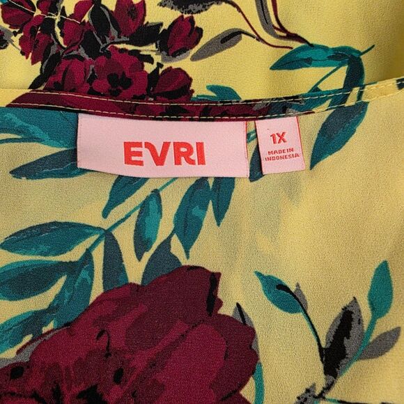 EVRI Tie Waist Bold and Beautiful Yellow Floral Print Blouse Size 1X - Picture 8 of 10